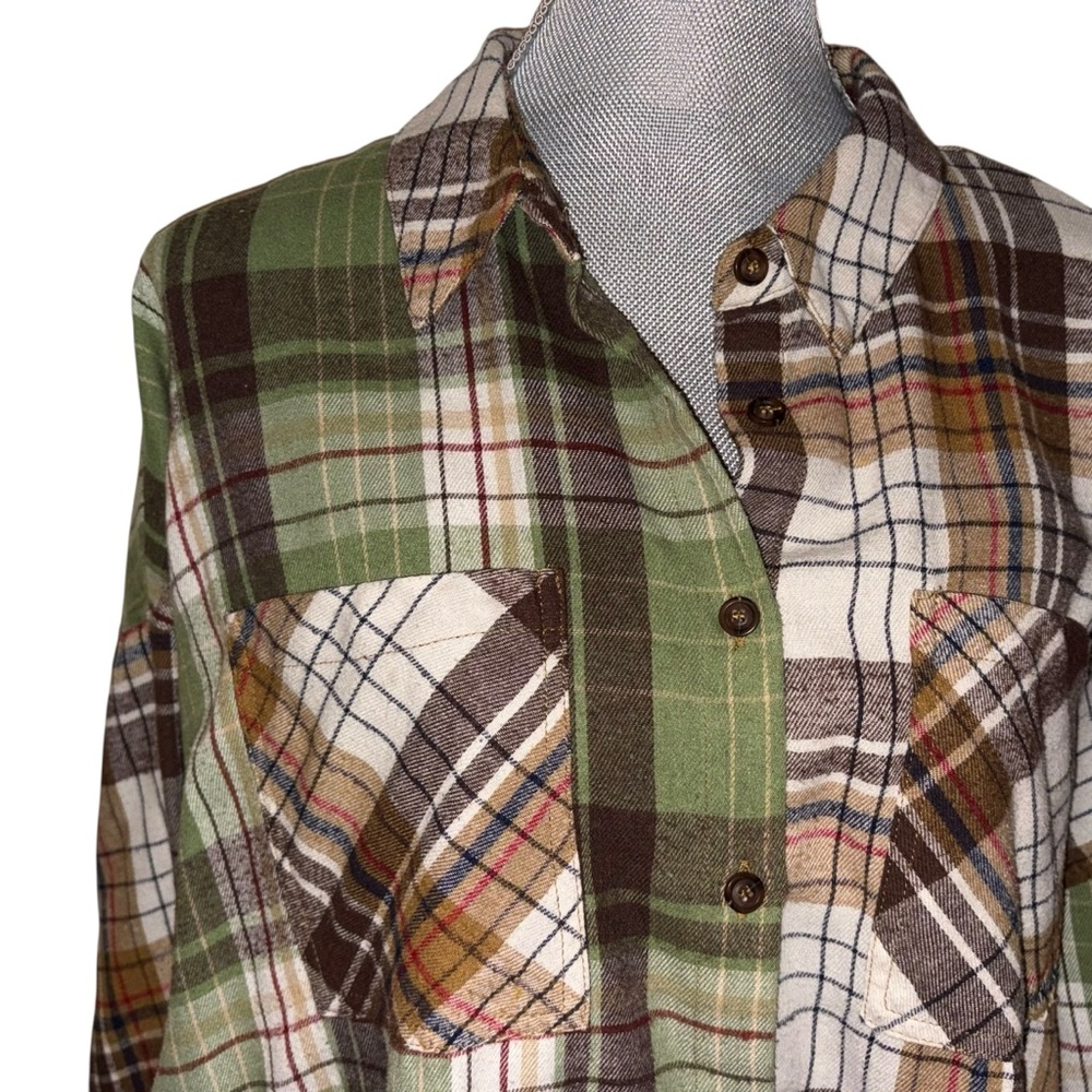 Loveriche Patchwork Plaid Button-Down Shirt Raw H… - image 3